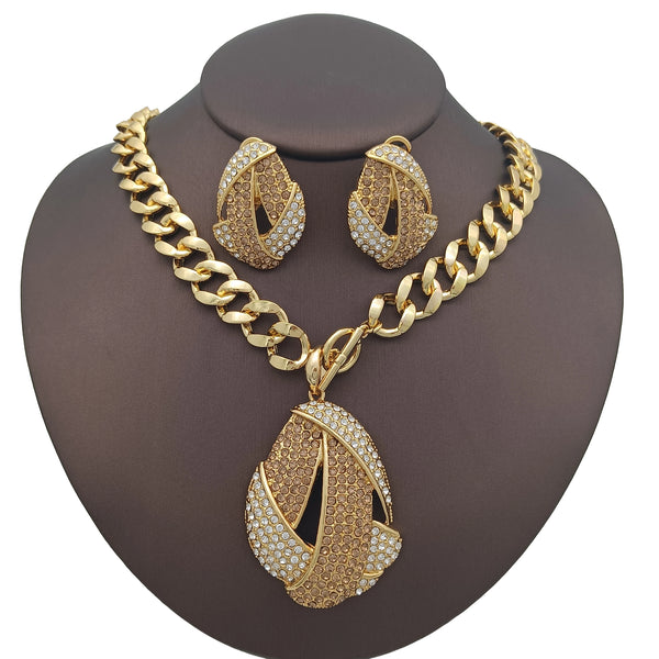 Conjunto de collar y pendientes con diamantes de imitación de Dubái para mujer
