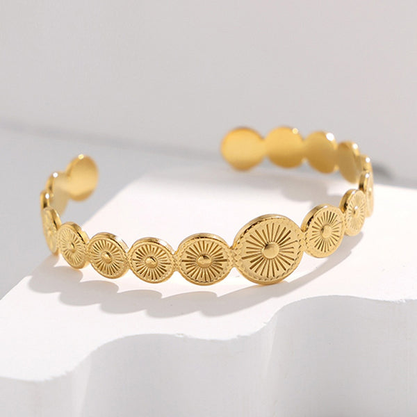 316L Stainless Steel Round Retro Adjustable Bangle For Women