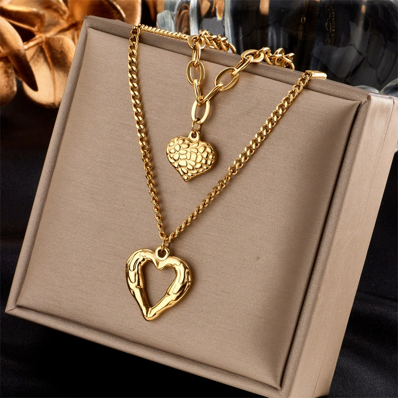 316L Stainless Steel Small Uneven Folds 2 Love Necklace