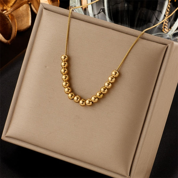 316L Stainless Steel Necklace For Women Gold Color Round Bead Pendant
