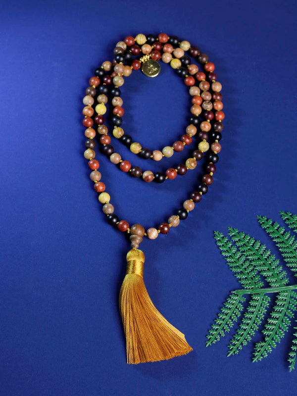 rosary 108 Necklace Meditation  Colored wood beads Knotted Japamala Necklace