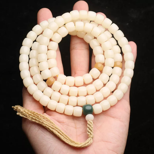 Collar de cuentas naturales Bodhi Mara 108, rosario de meditación hecho a mano, collar con borlas de 8 mm y 108 cuentas.