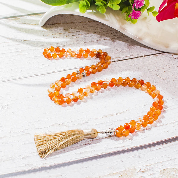 Rosario islámico musulmán con cuentas de ónix naranja de 8 mm, oración Tasbih anudada, 99 cuentas