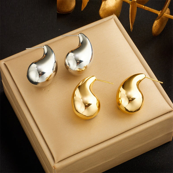 Pendientes de gota de agua de acero inoxidable 316L color oro y plata para mujer