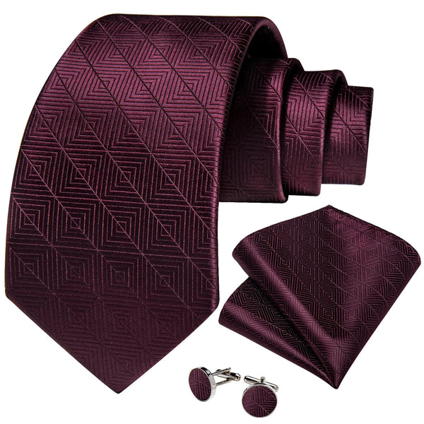 Luxury Burgundy Check Silk Jacquard Ties for Men