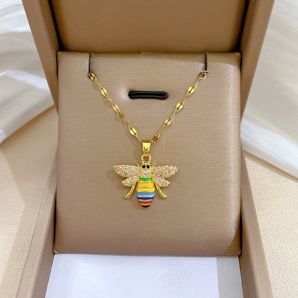 316L Stainless Steel Colorful Bees Pendant Necklace For Women