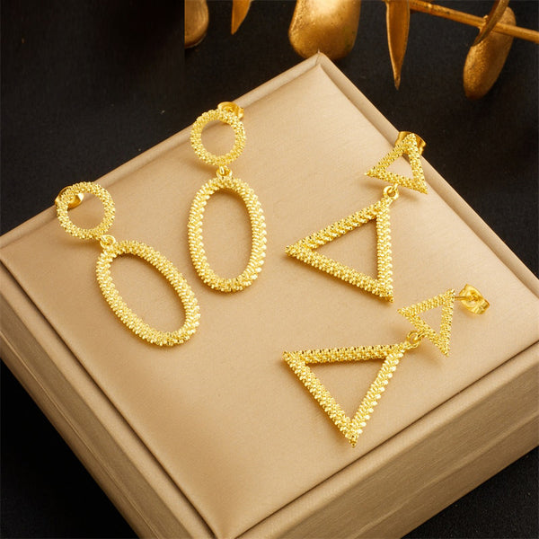 316L Stainless Steel Geometric Oval Triangle Pendant Earrings For Women