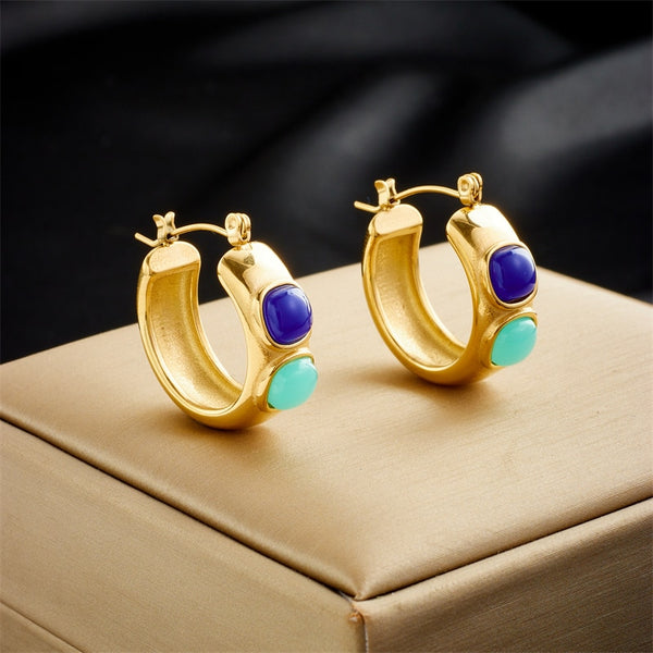 316L Stainless Steel Blue Stone Hoop Earrings For Women