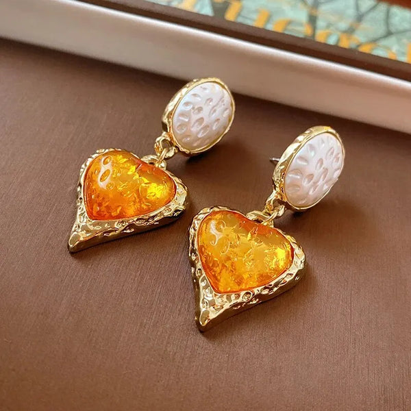 Pendientes vintage de corazón de palacio para mujer, estilo antiguo, ovalados.