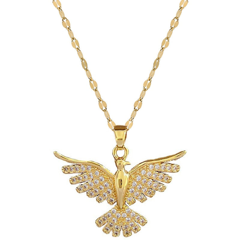 316L Stainless Steel Phoenix Eagles Pendant Necklace For Women
