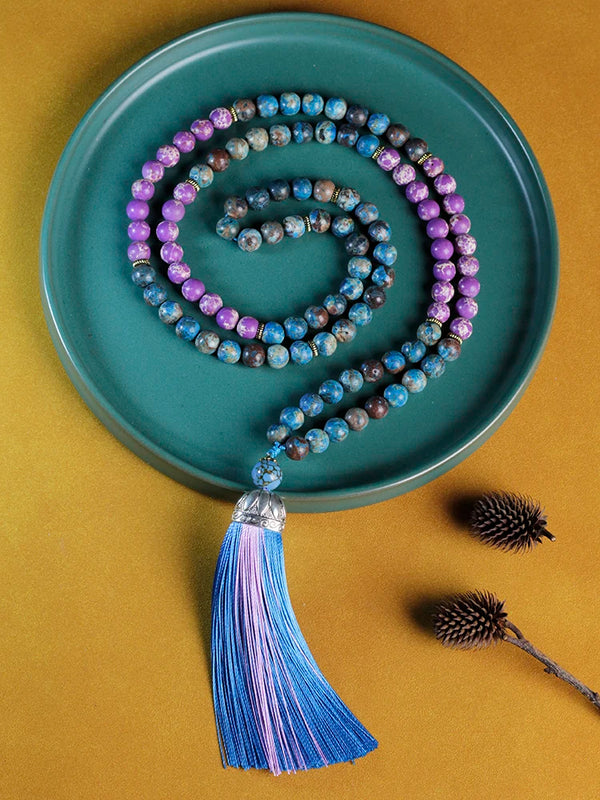 Collar con borlas naturales de cuentas de japamala, meditación, yoga y espíritu, 108 cuentas mala