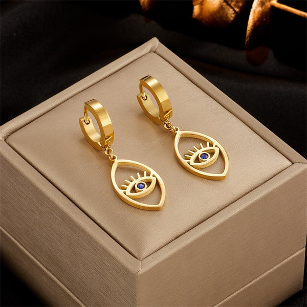 Pendientes de acero inoxidable 316L con forma de ojo para mujer