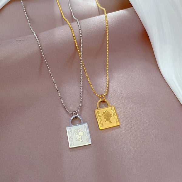 316L Stainless Steel Gold Silver Color Lock Portrait Pendant Necklace For Women