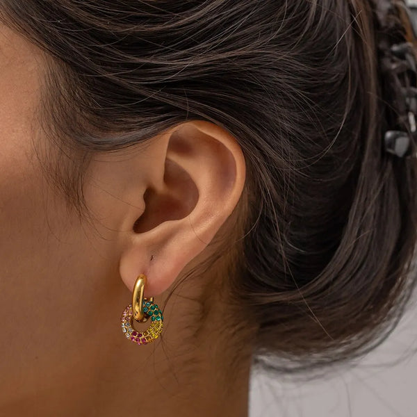 Trend Round Donut Shape Colorful Pendant Earrings