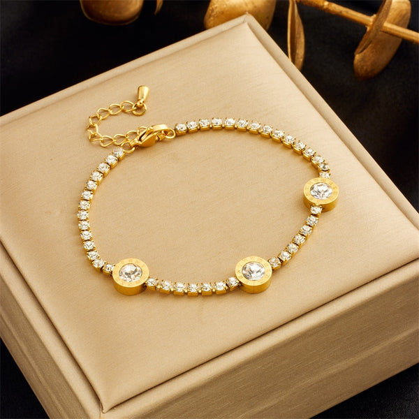 Pulsera de acero inoxidable 316L con números romanos redondos para mujer