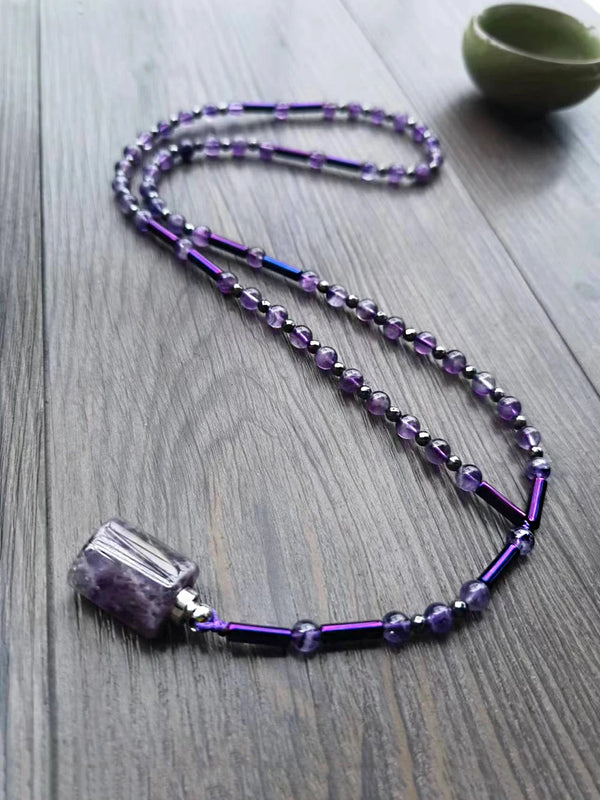 Collar de cuentas de amatista de 6 mm para mujer, collar con colgante de frasco de perfume