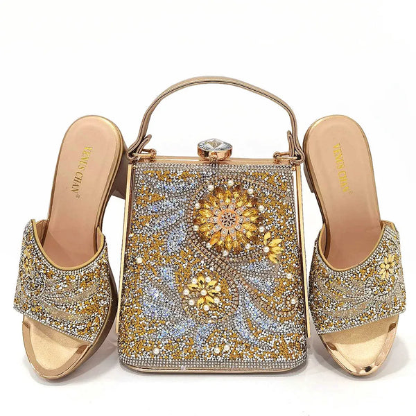 Conjunto de zapatos y bolso de boda italianos para mujer, color amarillo, último modelo