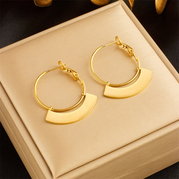 316L Stainless Steel Gold Color Geometric Hoop Earrings For Women