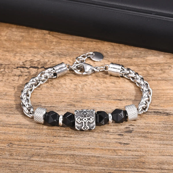 Stainless Steel Bracelets for Men Boys,Gothic Cross Skull Wolf Head Bracelets