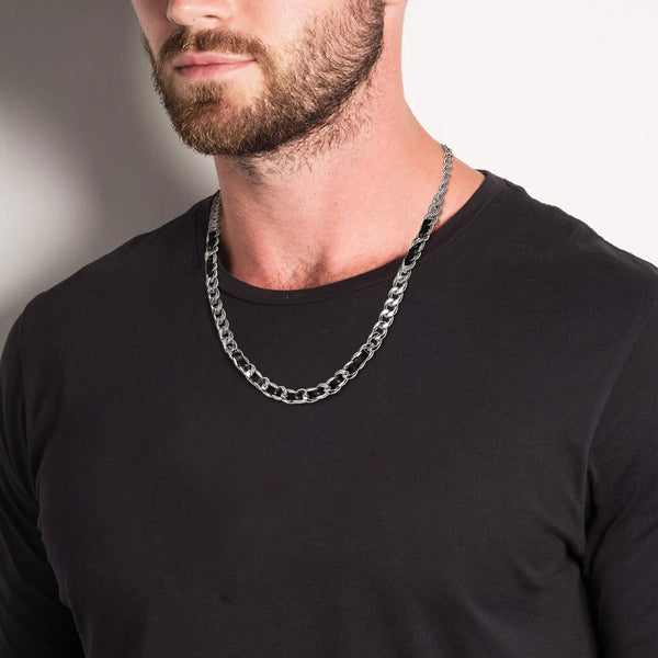 Hiphop PU Metal Splicing Necklaces for Men Boys