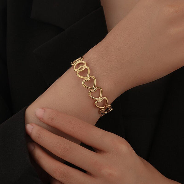 316L Stainless Steel Hollow Out Heart Bangles For Women