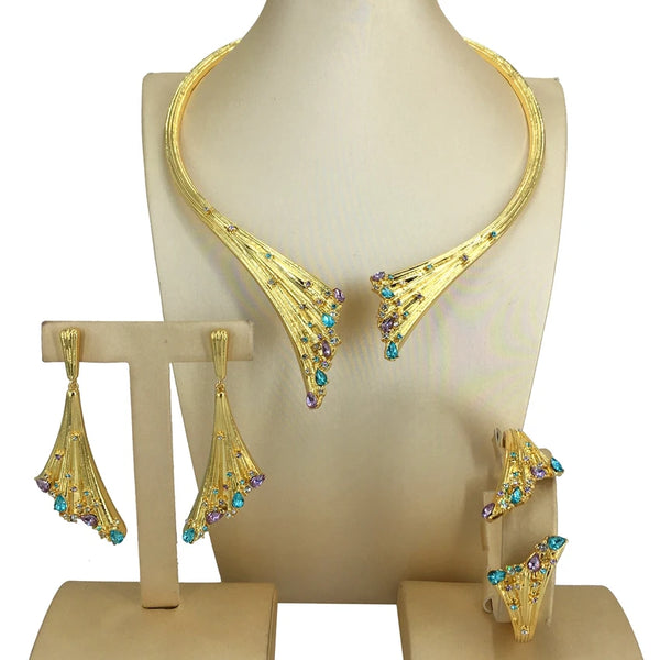 Conjuntos de joyería fina de Dubái con diamantes de imitación únicos para mujer