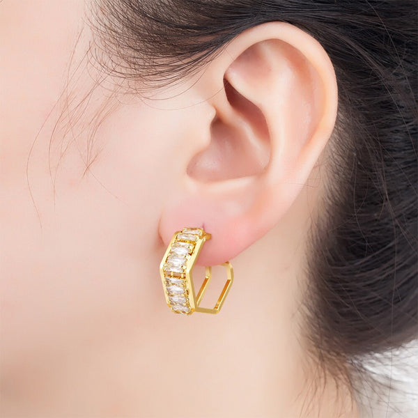 Pendientes de aro con circonitas pavimentadas de moda coreana para mujer