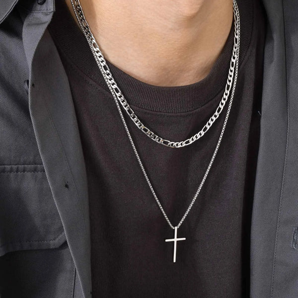 Simple Cross Chain Stacking Necklace Set for Men