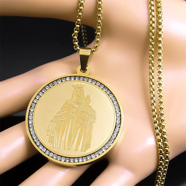 Collar cristiano de la Virgen María y Jesús para mujer y hombre, de acero inoxidable, color dorado, estilo punk, cadena masculina.