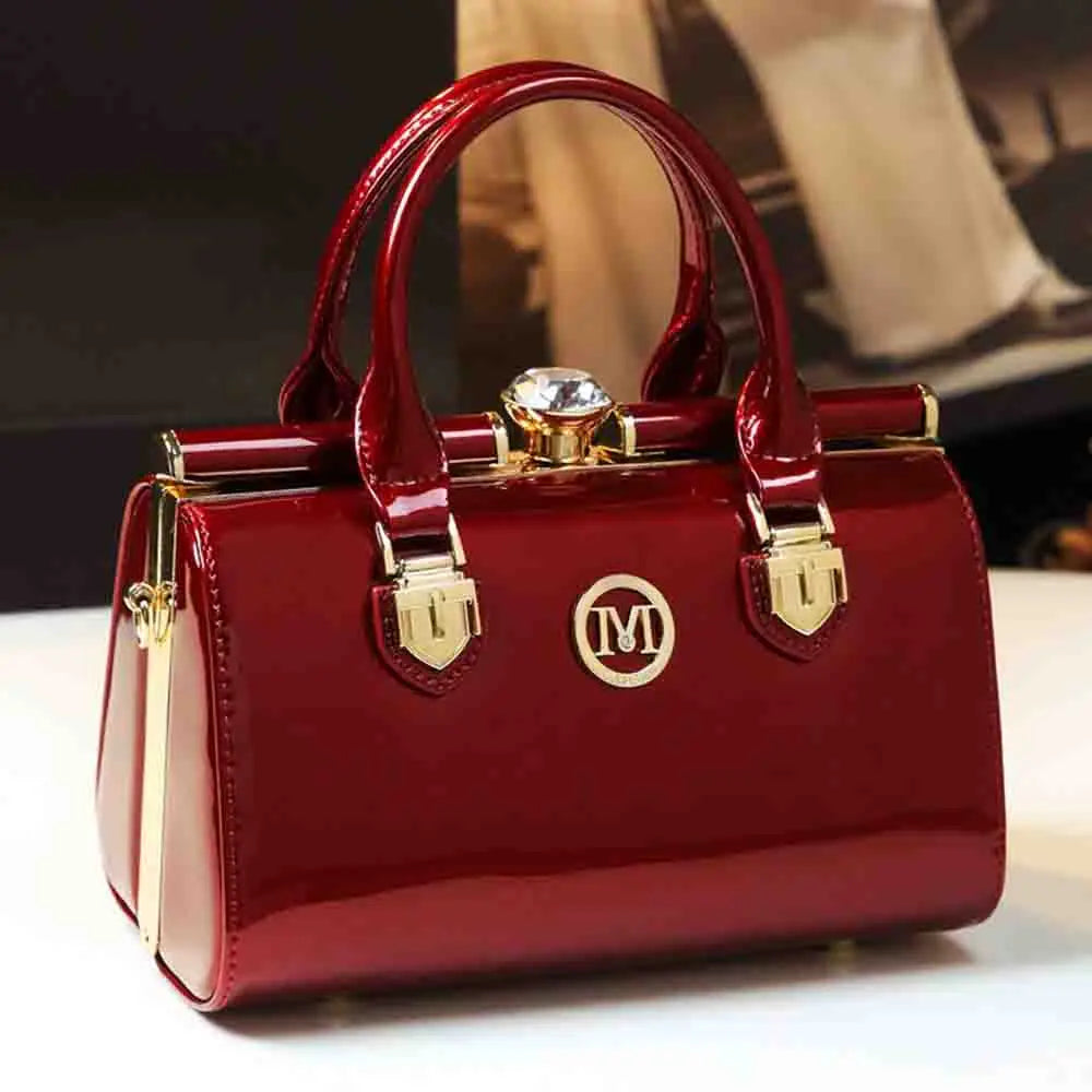 Fashion Women Frame Bag Luxury Patent Leather Top Handle Bags