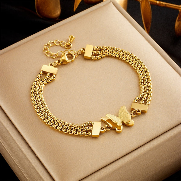 316L Stainless Steel Gold Color Butterfly Charm Bracelet For Women