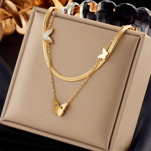 316L Stainless Steel Frosted Butterfly Pendant Necklace For Women
