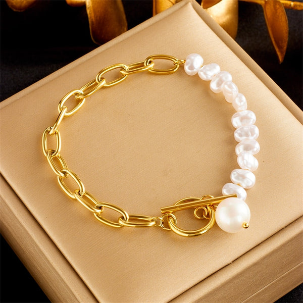 316L Stainless Steel Pearl Charm Bracelet For Women