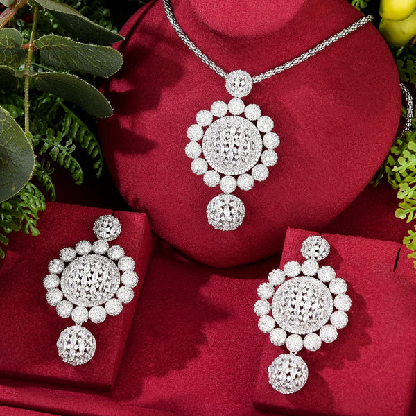 Conjunto de 2 pendientes y collar con colgante de bola de discoteca de lujo, accesorios súper originales para mujer.