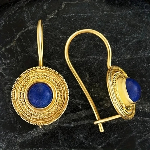 Golden Vintage Handmade Round Turquoise Earrings for Women's