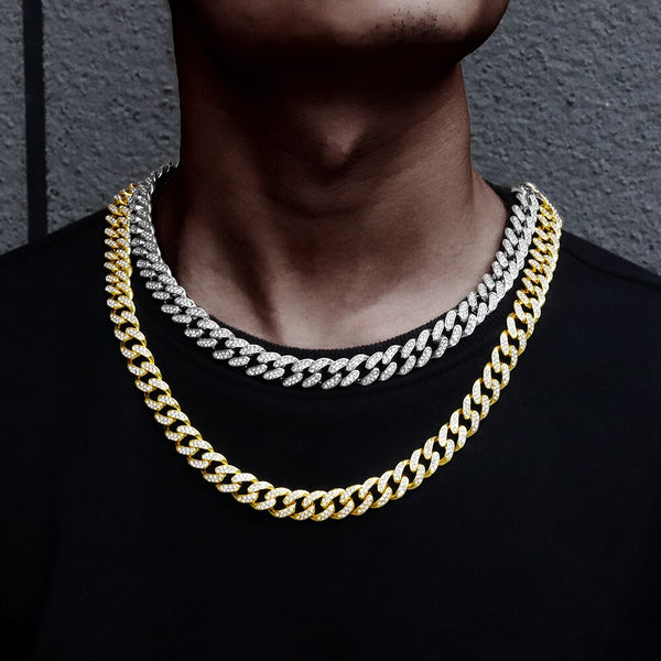 Collares de cadena de eslabones cubanos de Miami con incrustaciones de diamantes y brillantes