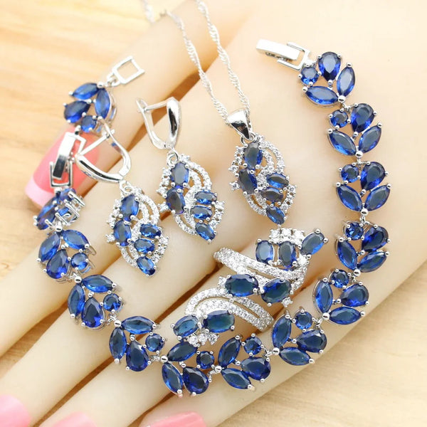 Blue Semi-precious Earrings Bracelet Rings Necklace Pendant Wedding Jewelry Gift