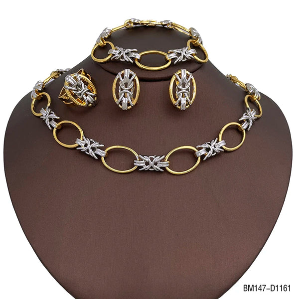 Conjunto de joyas africanas con forma de flor en oro de 18 quilates, collar, pendientes, anillo y pulsera.