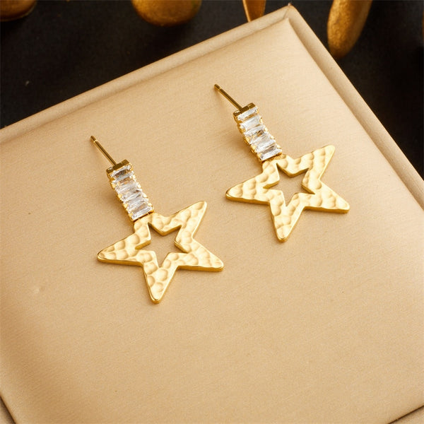 316L Stainless Steel Pentagram Star Drop Earrings For Women