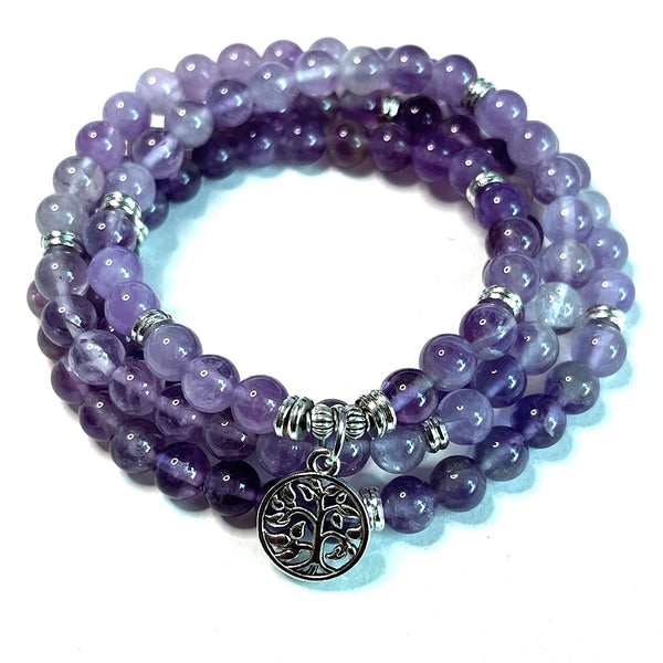 Pulsera de meditación con cuentas de amatista natural de 8 mm y mala 108