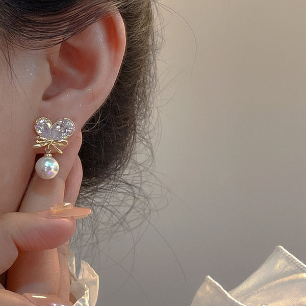 French Vintage Zircon Heart Drop Earrings For Women
