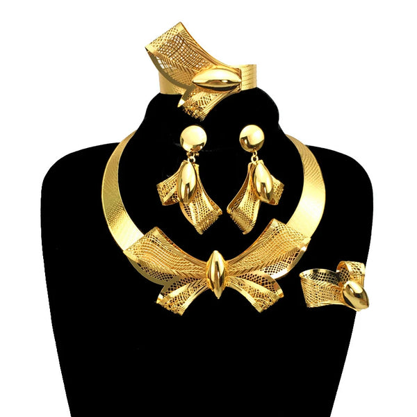 Conjuntos de joyas brasileñas chapadas en oro con forma de lazo para mujer, regalo de cumpleaños