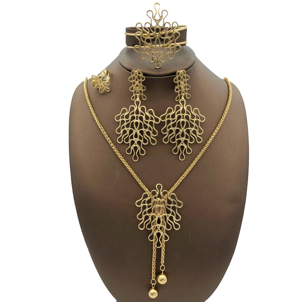 Collar, pendientes, pulsera, anillo y diseño floral de cadena larga en forma de cofre, regalos para bodas y fiestas.
