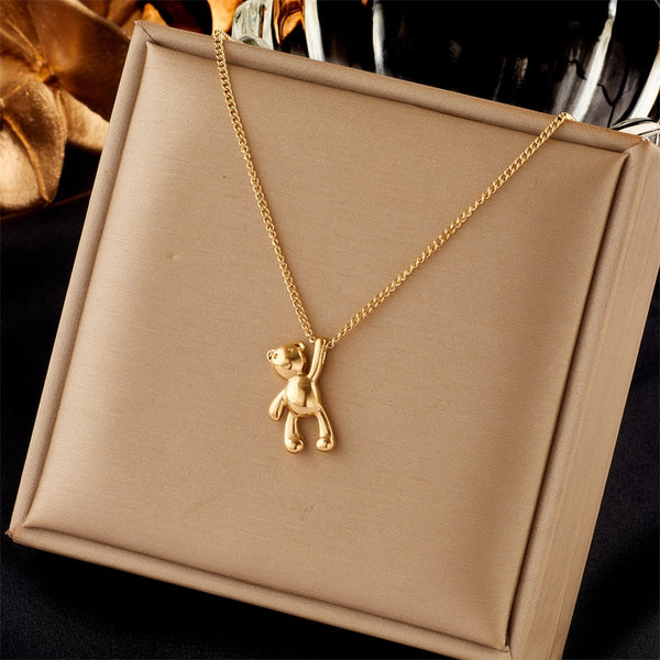 316L Stainless Steel Cute Bear Pendant Necklace For Women