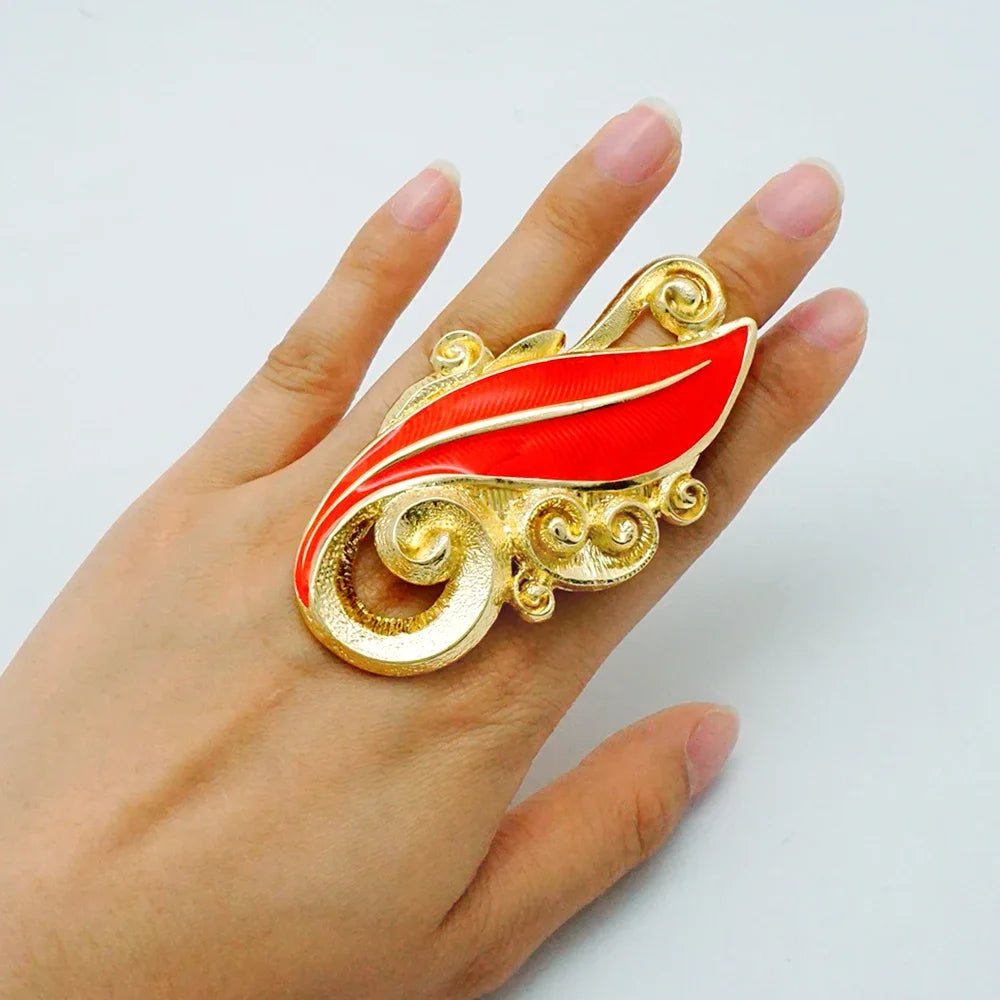 Ethiopia Dubai Big Gold Color Ring For Women Exaggerated Crystal Ring Copper Finger Rings
