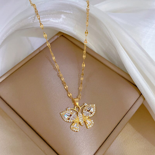 Collar con colgante de mariposa de acero inoxidable 316L para mujer