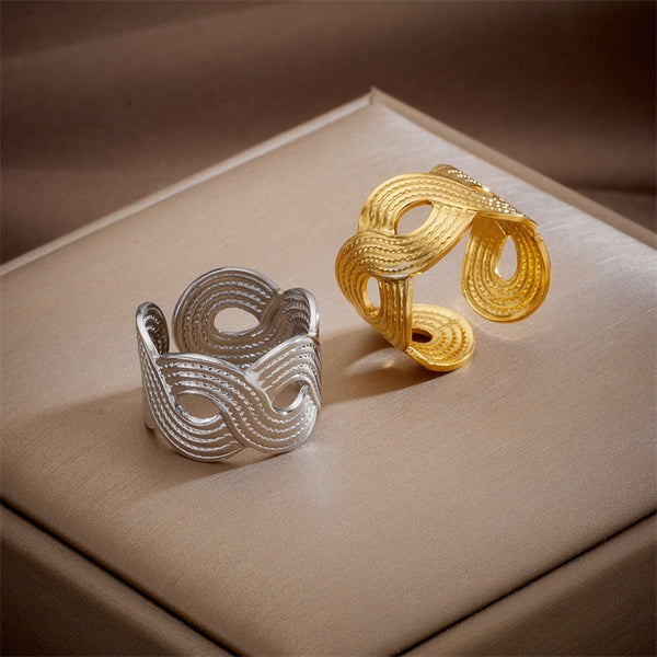 316L Stainless Steel Exaggerated 8 Numerals Twist Open Ring For Women