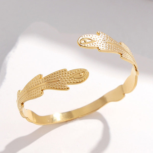 316L Stainless Steel Feather Adjustable Bangle For Women