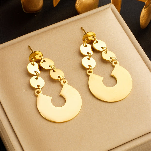 316L Stainless Steel Geometric Round Piece Charm Earrings For Women