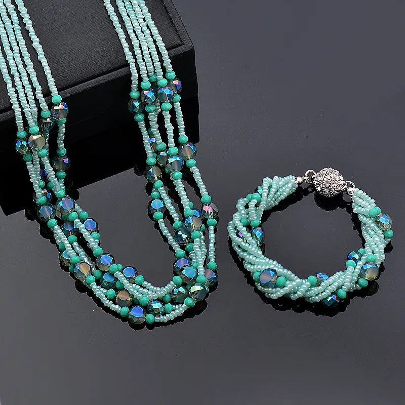 Trendy Big Round Crystal Beads Multilayers Necklaces Hand Chain
